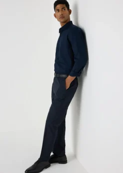 Taylor & Wright Navy Textured Slim Fit Flexi Waist Trousers