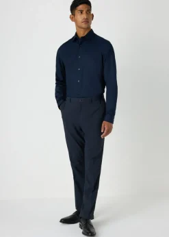 Taylor & Wright Navy Textured Slim Fit Flexi Waist Trousers