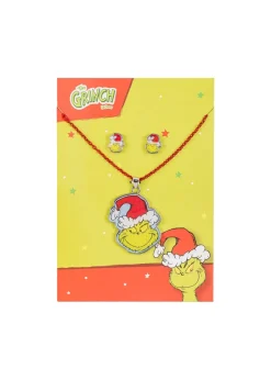 The Grinch green Pendant Necklace & Stud Earring Set