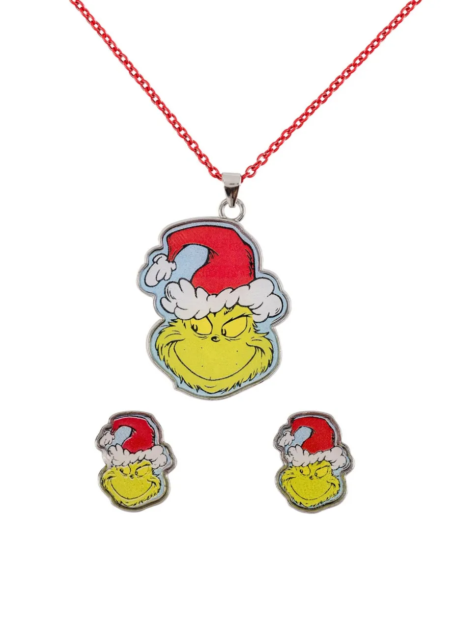 The Grinch green Pendant Necklace & Stud Earring Set
