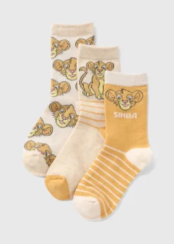 The Lion King 3 Pack Kids Yellow Simba Socks (Younger 6-Older 12.5)