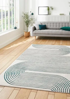 Think Rugs Apollo Grey/Green Modern Linear Rectangle Rug