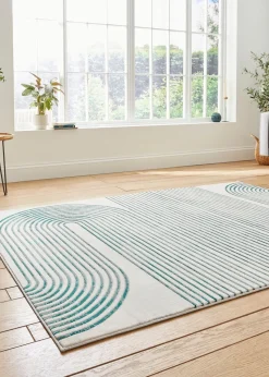Think Rugs Apollo Grey/Green Modern Linear Rectangle Rug