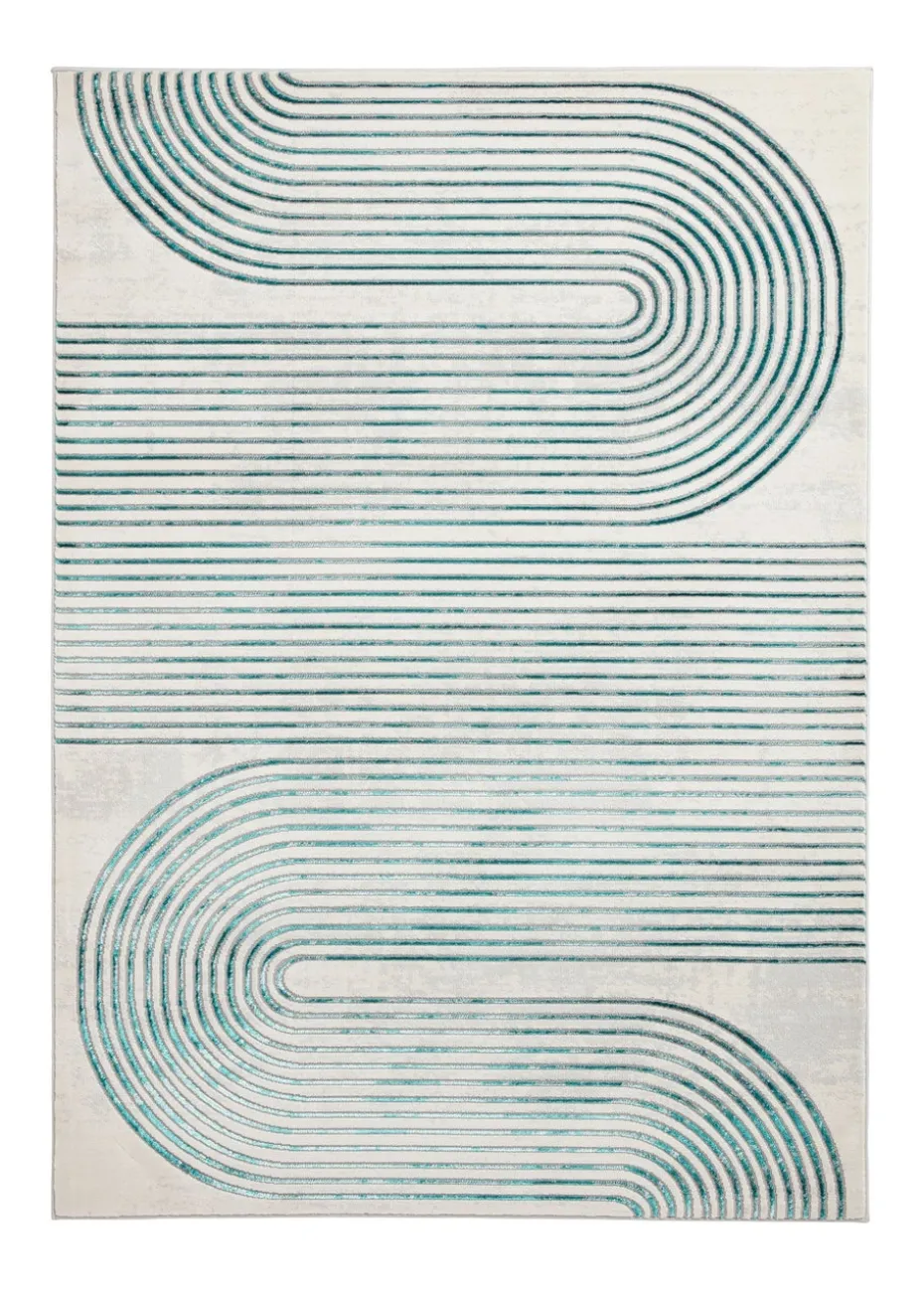 Think Rugs Apollo Grey/Green Modern Linear Rectangle Rug