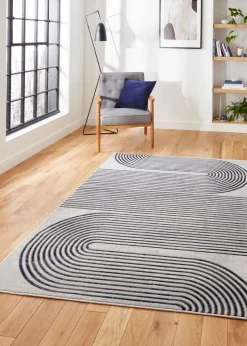 Think Rugs Apollo Grey/Navy Modern Linear Rectangle Rug