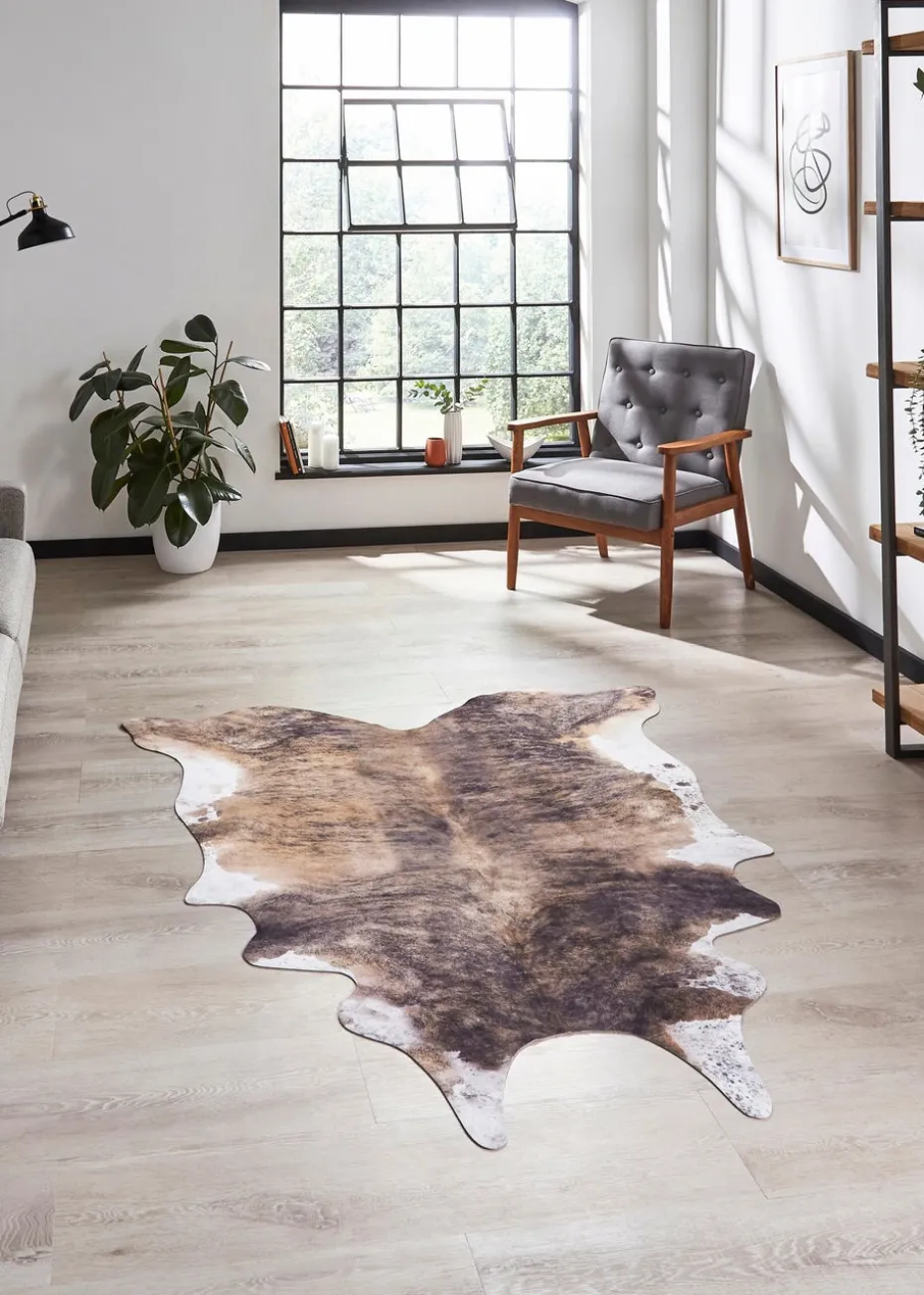 Think Rugs Faux Cow Print Brown Animal Print Rug