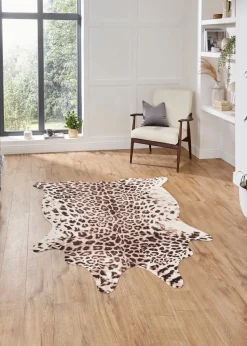 Think Rugs Faux Leopard Print Beige Animal Print Rug