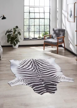 Think Rugs Faux Zebra Print Black/White Rug