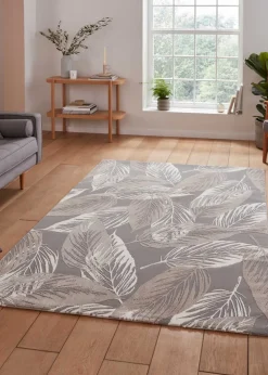 Think Rugs Flores Grey Botanical Washable Rug