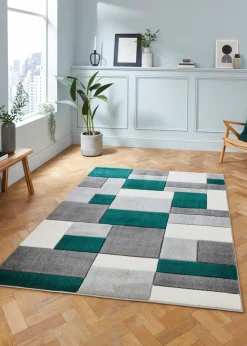Think Rugs Matrix Green Geometric Rug