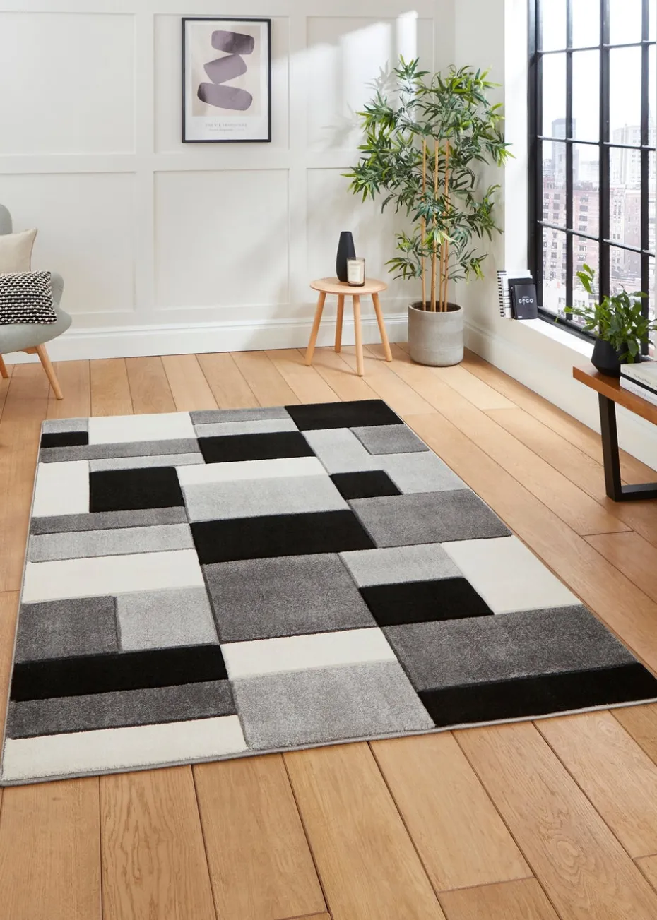 Think Rugs Matrix Grey/ Black Geometric Rug