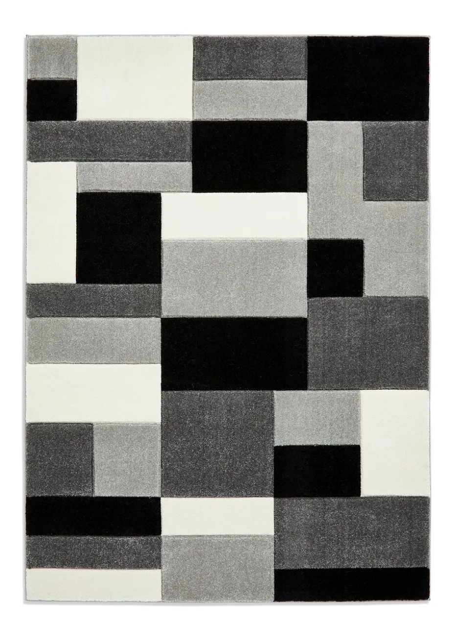 Think Rugs Matrix Grey/ Black Geometric Rug