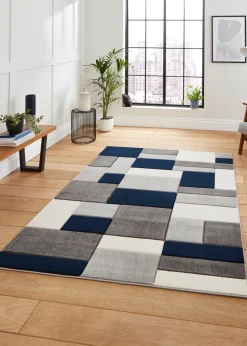 Think Rugs Matrix Navy Geometric Rug