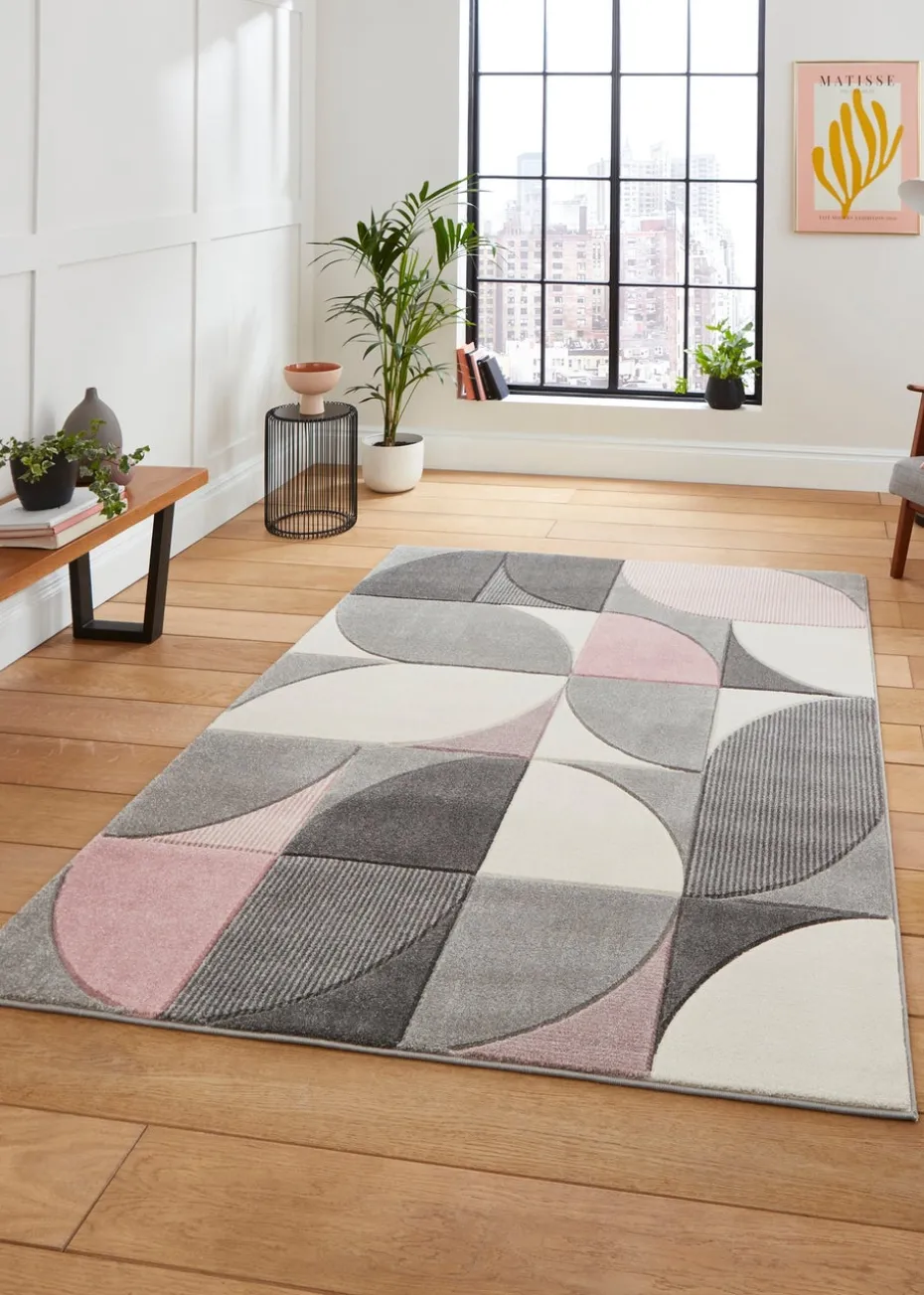 Think Rugs Matrix Pink Modern Geometric Rug