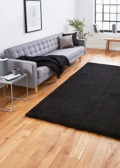 Think Rugs Sierra Black Plain Shaggy Rectangle Rug