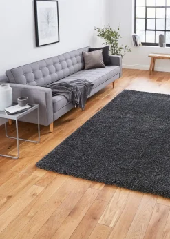 Think Rugs Sierra Dark Grey Plain Shaggy Rectangle Rug