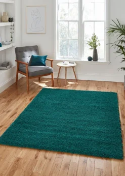 Think Rugs Sierra Jewel Green Plain Shaggy Rectangle Rug