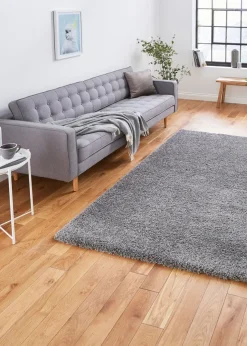 Think Rugs Sierra Pebble Grey Plain Shaggy Rectangle Rug