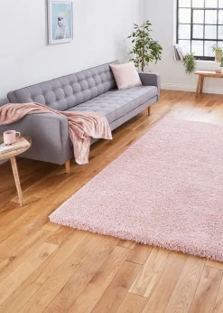 Think Rugs Sierra Pink Plain Shaggy Rectangle Rug