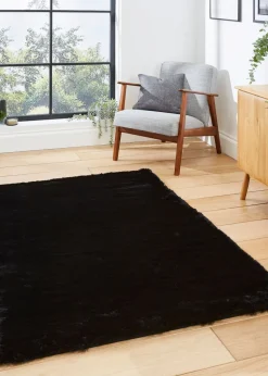 Think Rugs Super Teddy Black Plain Shaggy Rectangle Rug