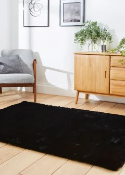 Think Rugs Super Teddy Black Plain Shaggy Rectangle Rug