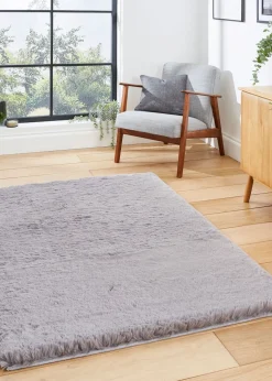 Think Rugs Super Teddy Grey Plain Shaggy Rectangle Rug