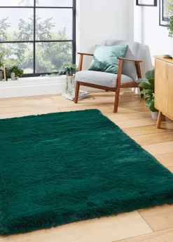 Think Rugs Super Teddy Jewel Green Plain Shaggy Rectangle Rug