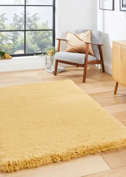 Think Rugs Super Teddy Mustard Plain Shaggy Rectangle Rug