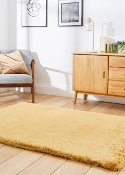 Think Rugs Super Teddy Mustard Plain Shaggy Rectangle Rug
