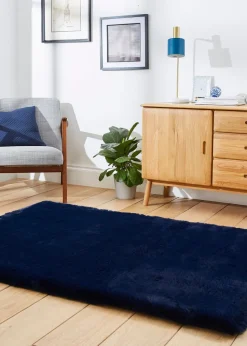 Think Rugs Super Teddy Navy Plain Shaggy Rectangle Rug