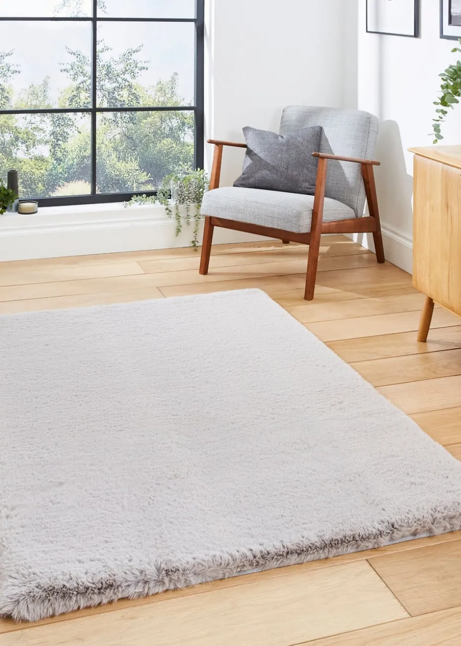 Think Rugs Super Teddy Silver Plain Shaggy Rectangle Rug
