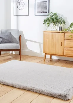 Think Rugs Super Teddy Silver Plain Shaggy Rectangle Rug