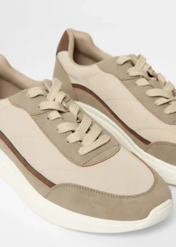 Threadbare Beige Retro Panelled Court Trainers