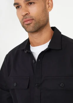 Threadbare Black Church Cotton Twill Button Up Shacket