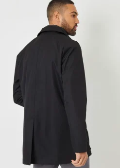 Threadbare Black Collared Mock Layer Mac Coat