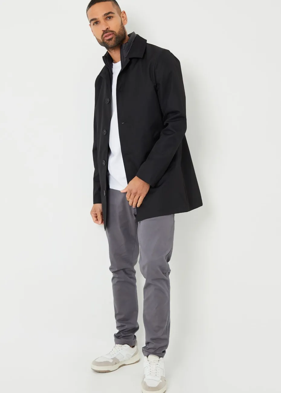 Threadbare Black Collared Mock Layer Mac Coat