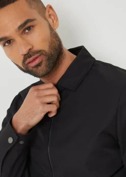 Threadbare Black Collared Lightweight Showerproof Zip-Through Jacket