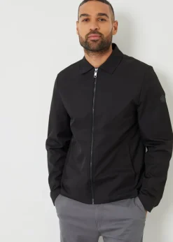 Threadbare Black Collared Lightweight Showerproof Zip-Through Jacket