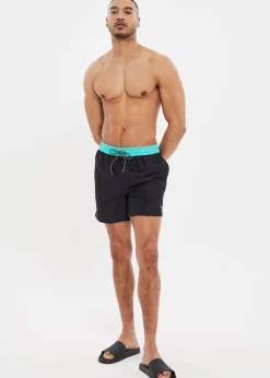 Threadbare Black Contrast Waistband Swim Shorts