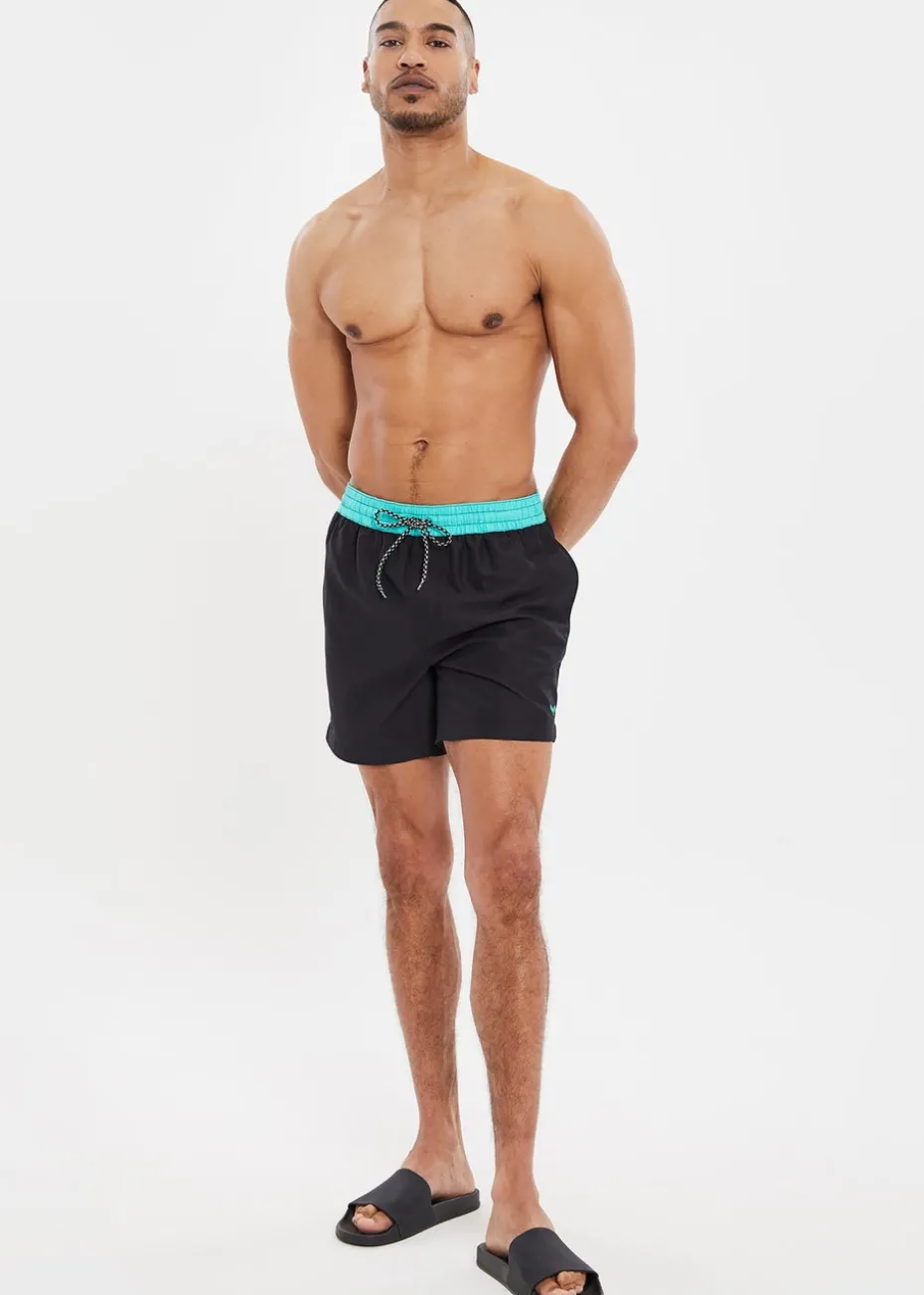 Threadbare Black Contrast Waistband Swim Shorts