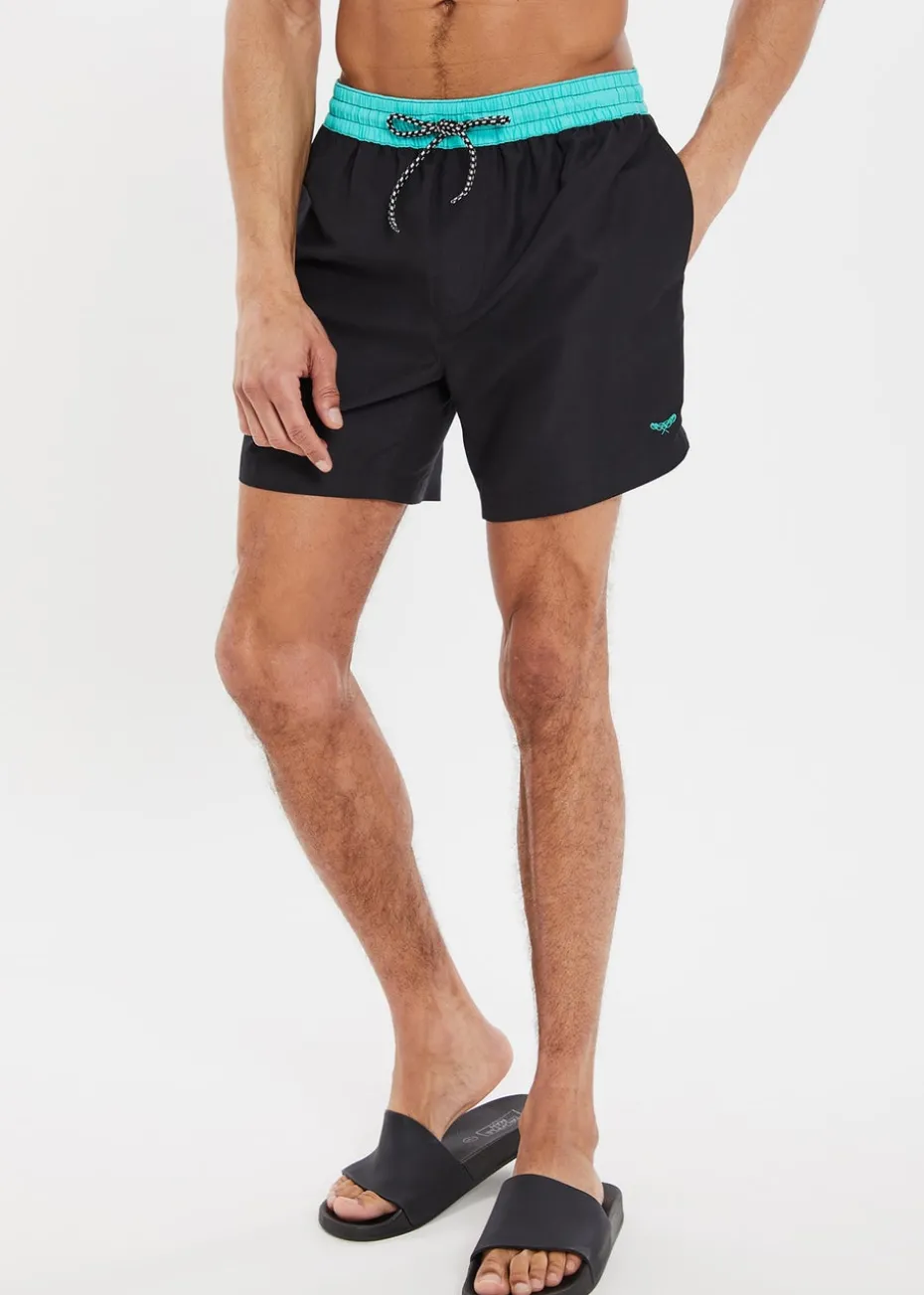 Threadbare Black Contrast Waistband Swim Shorts