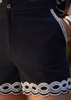 Threadbare Black Cornelli Embroidered Shorts