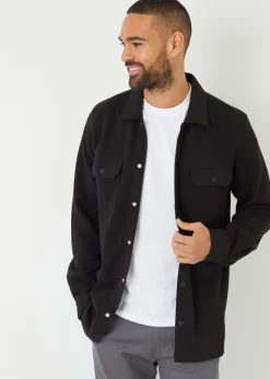 Threadbare Black Cotton Blend Popper Fastening Pique Shacket