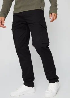 Threadbare Black Cotton Cargo Trousers With Stretch