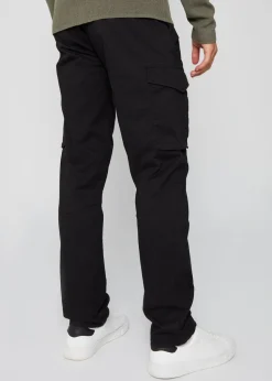 Threadbare Black Cotton Cargo Trousers With Stretch