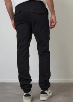 Threadbare Black Cotton Jogger Style Cuffed Trousers With Stretch