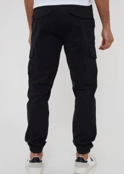 Threadbare Black Cotton Jogger Style Cargo Trousers With Stretch