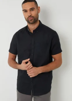 Threadbare Black Cotton Linen Blend Short Sleeve Shirt