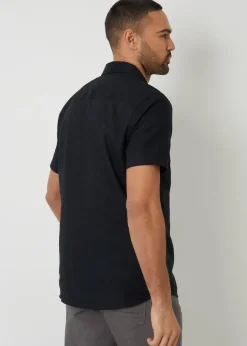 Threadbare Black Cotton Linen Blend Short Sleeve Shirt