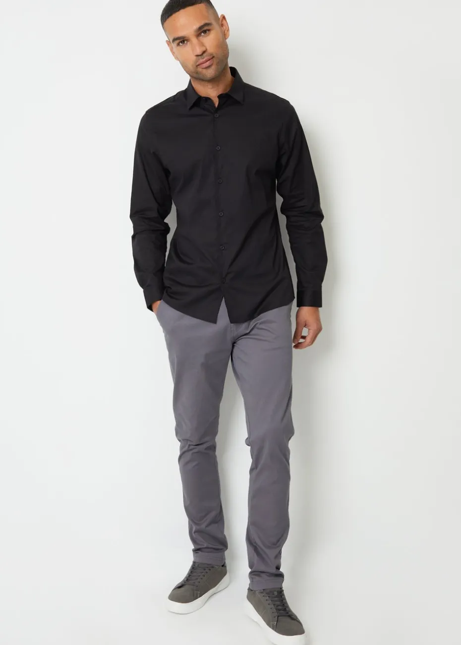 Threadbare Black Cotton Long Sleeve Shirt With Stretch